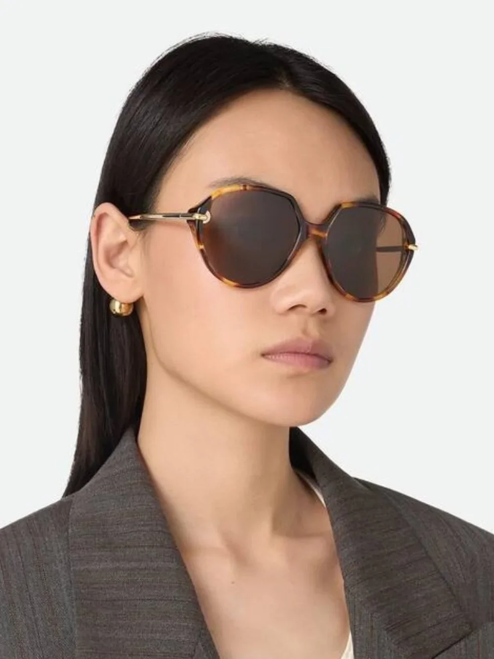 Bottega Veneta Women Sunglasses Havana Gold Brown BV1436S 002 NEW AUTHENTIC
